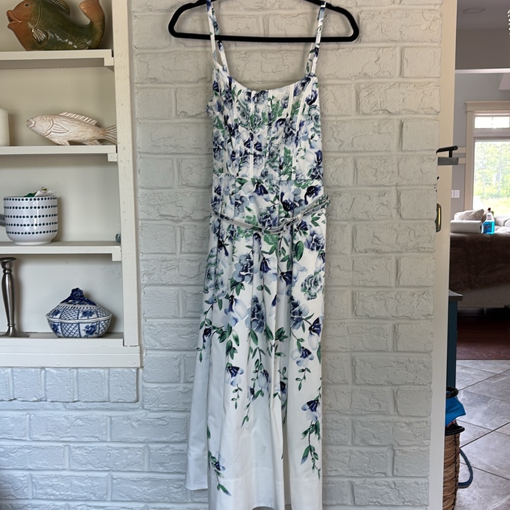 White House Black Market Smocked Floral Belted Dress Size 10 - Picture 6 of 9